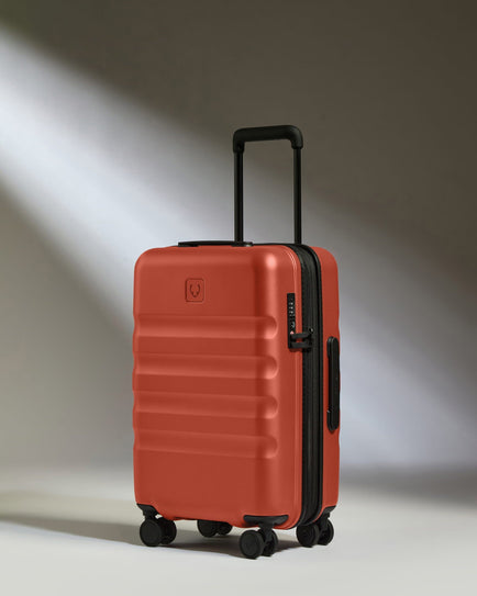 Antler Luggage -  Expandable Cabin Suitcase in Buckthorn Red - Icon Stripe - Hard Suitcase - Expander Cabin Icon Stripe Cabin with Expander in Buckthorn Red | Lightweight & Hard Shell Suitcase