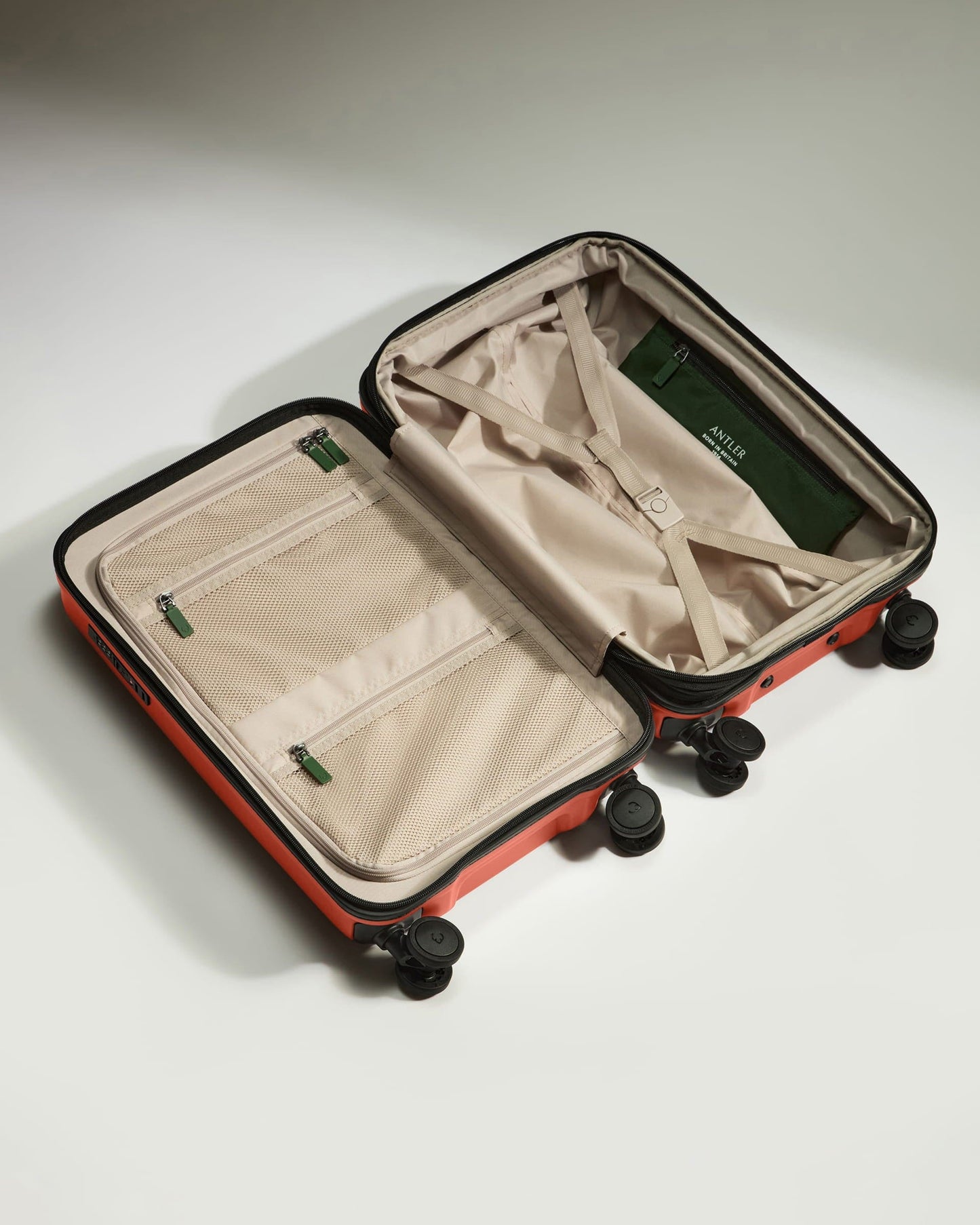 Antler Luggage -  Expandable Cabin Suitcase in Buckthorn Red - Icon Stripe - Hard Suitcase - Expander Cabin Icon Stripe Cabin with Expander in Buckthorn Red | Lightweight & Hard Shell Suitcase