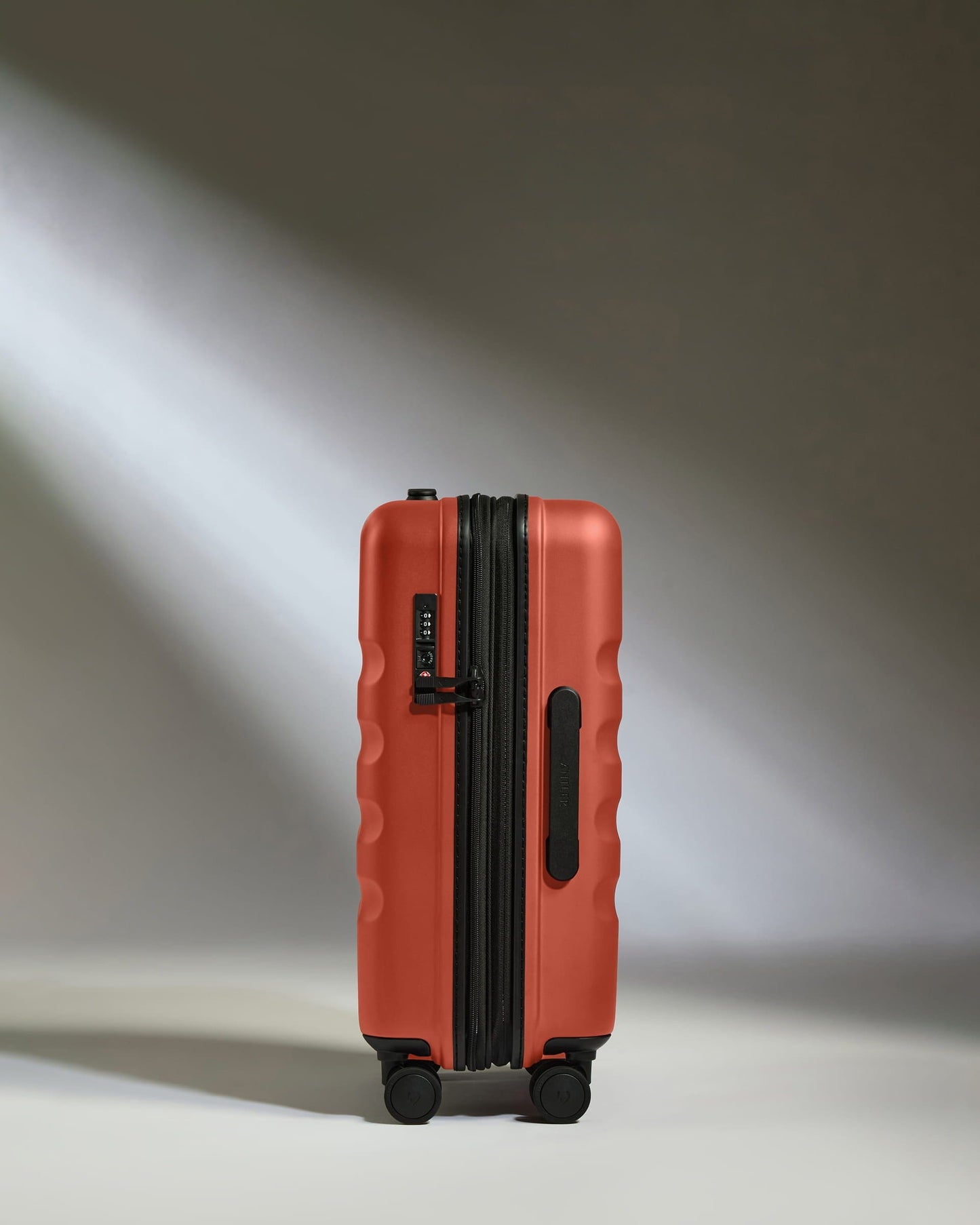Antler Luggage -  Expandable Cabin Suitcase in Buckthorn Red - Icon Stripe - Hard Suitcase - Expander Cabin Icon Stripe Cabin with Expander in Buckthorn Red | Lightweight & Hard Shell Suitcase