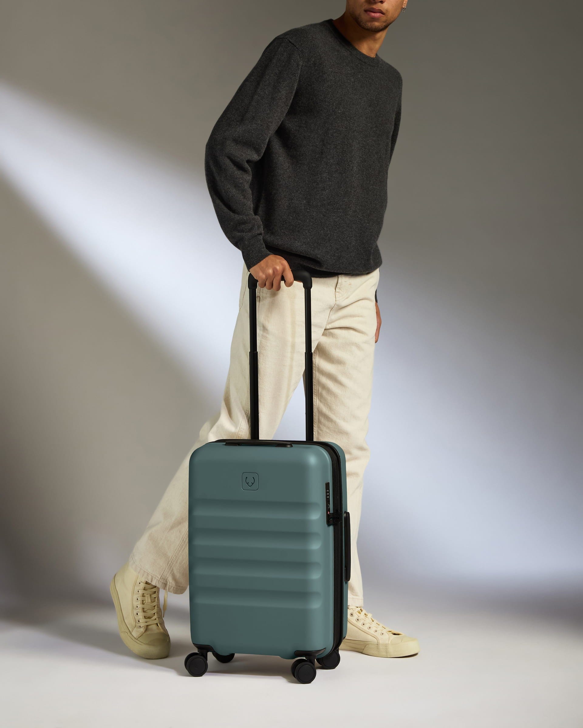 Antler Luggage -  Expandable Cabin Suitcase in Glade Blue - Icon Stripe - Hard Suitcase - Expander Cabin Expandable Cabin Suitcase in Blue - Icon Stripe | Lightweight & Hard Shell Suitcase