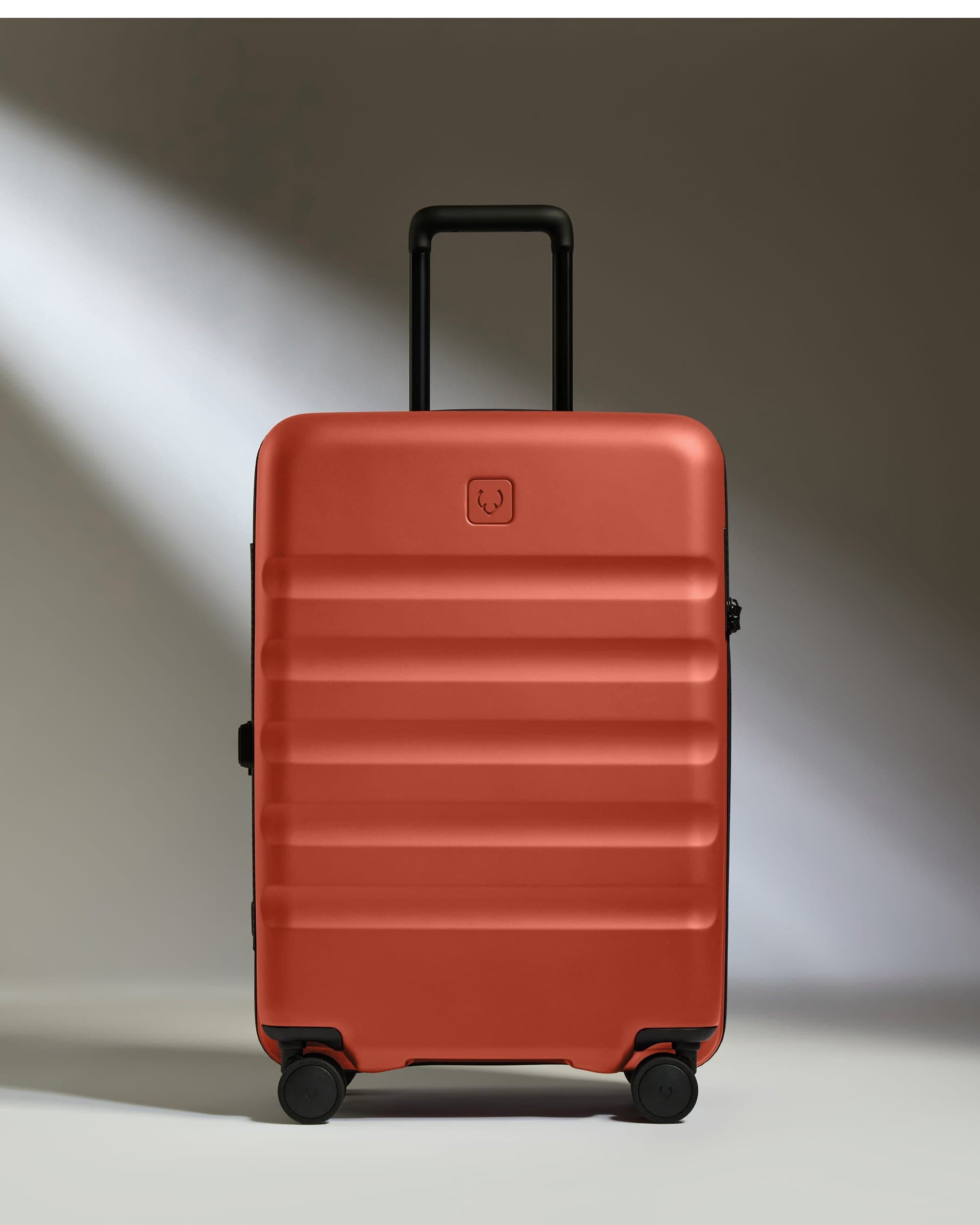 Antler Luggage -  Medium Suitcase in Buckthorn Red - Icon Stripe - Hard Suitcase - Medium Icon Stripe Medium Suitcase in Buckthorn Red | Lightweight & Hard Shell Suitcase
