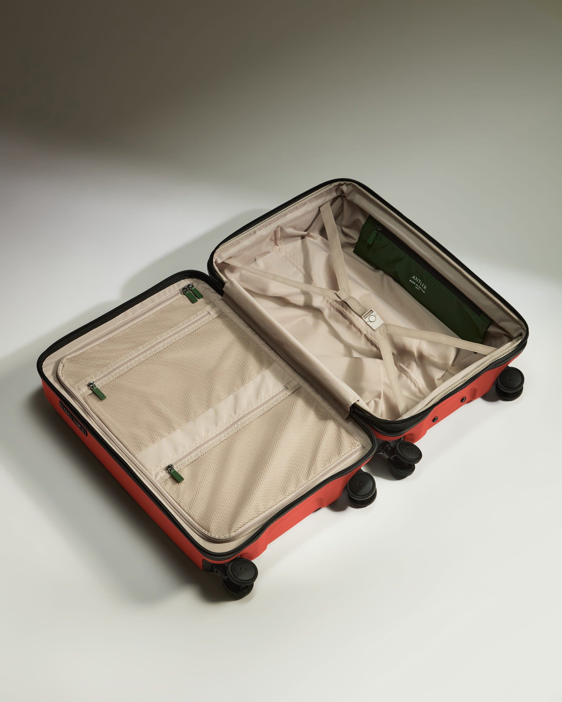 Antler Luggage -  Medium Suitcase in Buckthorn Red - Icon Stripe - Hard Suitcase - Medium Icon Stripe Medium Suitcase in Buckthorn Red | Lightweight & Hard Shell Suitcase