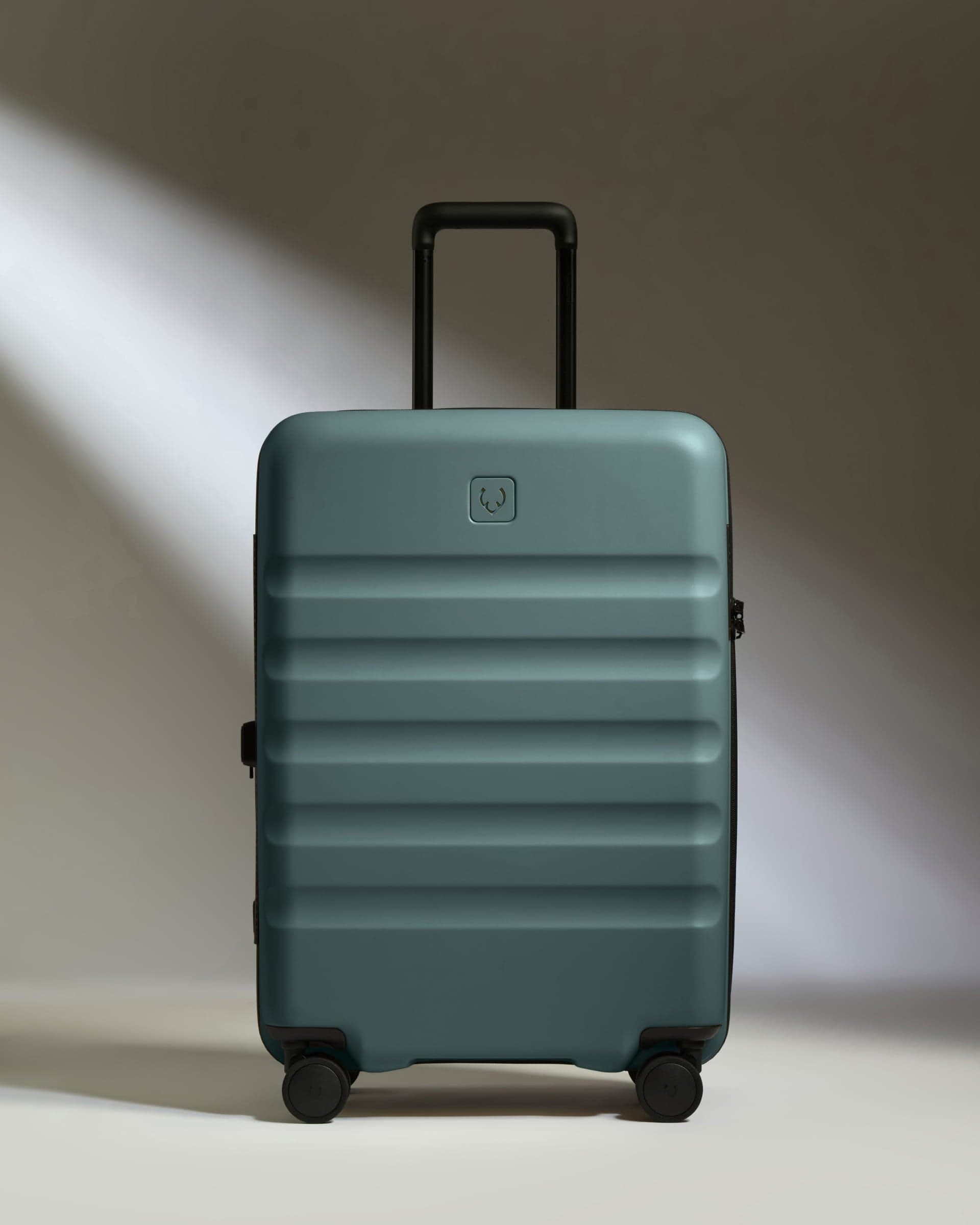 Antler Luggage -  Medium Suitcase in Glade Blue - Icon Stripe - Hard Suitcase - Medium Medium suitcase in Blue - Icon Stripe | Lightweight & Hard Shell Suitcase