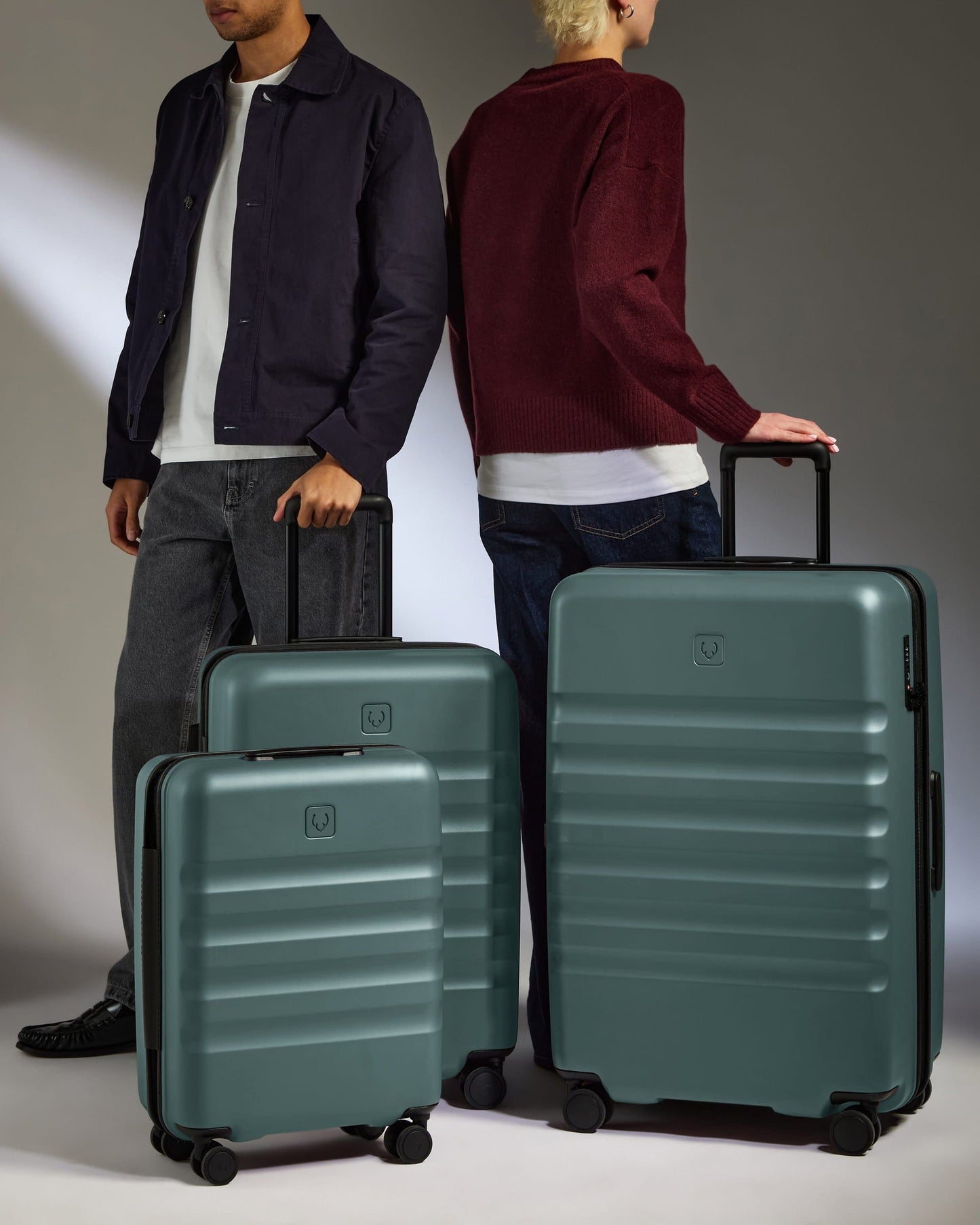 Antler Luggage -  Suitcase Set in Glade Blue - Icon Stripe - Hard Suitcase - Standard Cabin Set Suitcase Set in Blue - Icon Stripe | Lightweight & Hard Shell Suitcase