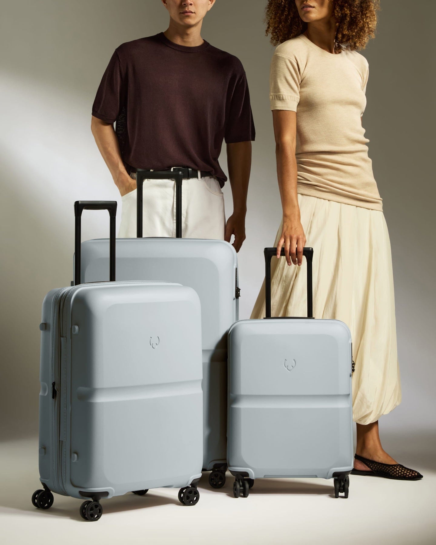 Antler Luggage -  Suitcase Set in Salt Blue - Single Stripe - Hard Suitcase - Standard Cabin Set Suitcase Set in Blue - Single Stripe | Cabin Luggage & Large Suitcases