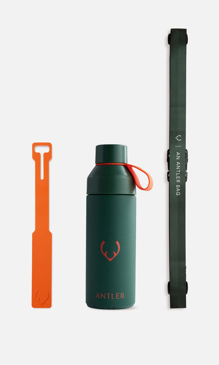 Antler Luggage -  Accessories bundle in coral and green - Travel Accessories Travel Accessories Bundle | Water Bottle | Coral Tag | Green Strap